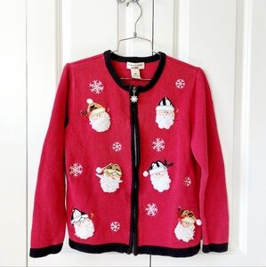 Jolly Santa Zip Cardigan Sweater size‎ Petite Medium Bechemel Petites Christmas